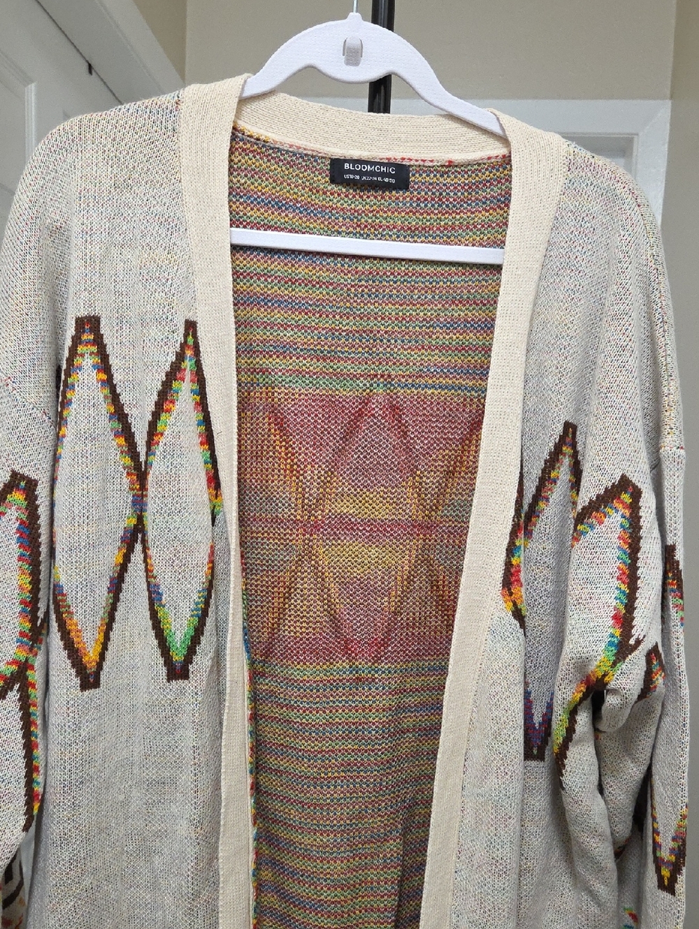 BloomChic Beige Tribal Geometric Open Front Cardigan Plus Size 18/20 Boho - Picture 4 of 11